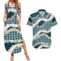 Dark Cyan Hawaii Tiare and Shell Lei Couples Matching Summer Maxi Dress and Hawaiian Shirt Hawaiian Palaka Luxury Vibes LT14 Dark Cyan - Polynesian Pride