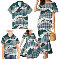 Dark Cyan Hawaii Tiare and Shell Lei Family Matching Mermaid Dress and Hawaiian Shirt Hawaiian Palaka Luxury Vibes LT14 - Polynesian Pride