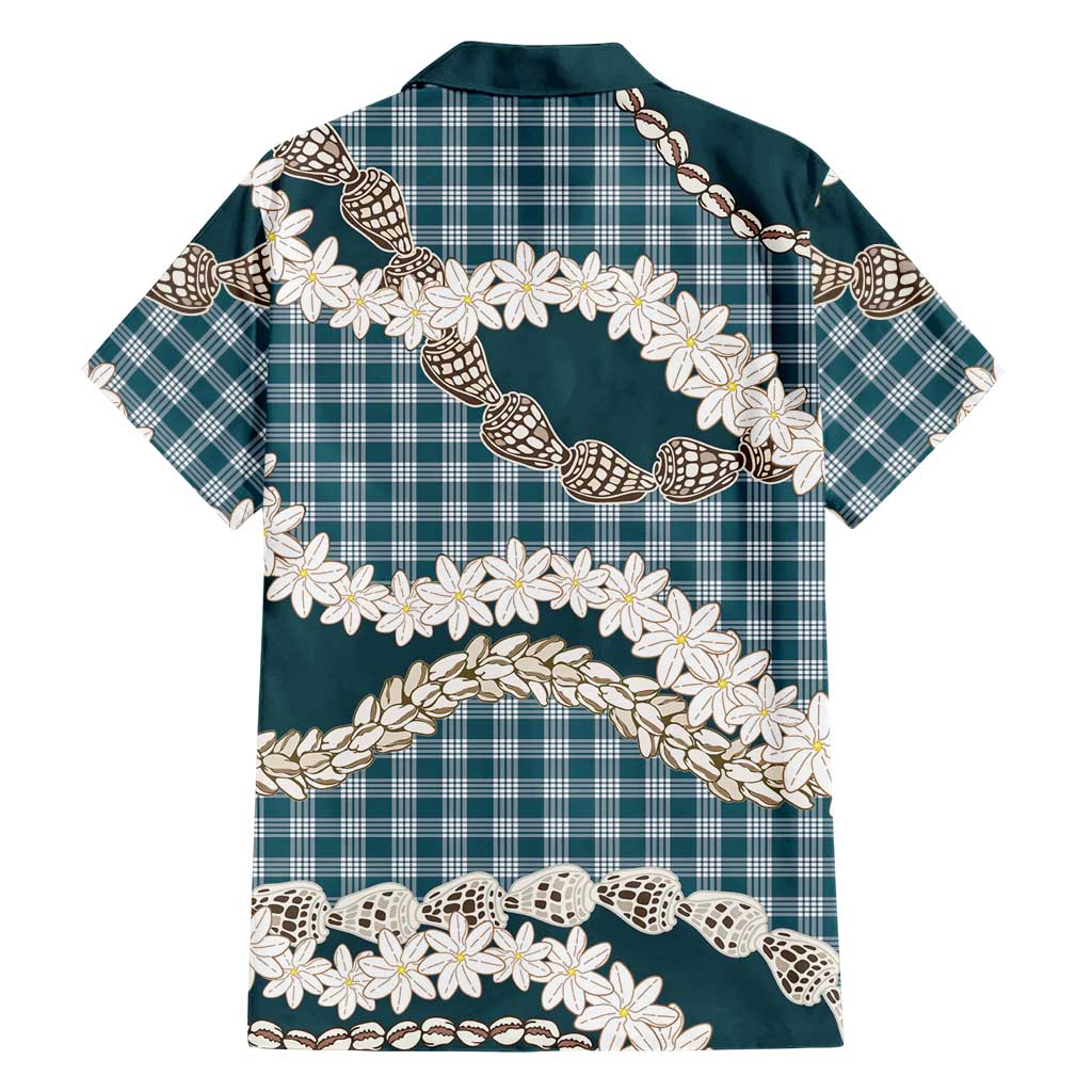 Dark Cyan Hawaii Tiare and Shell Lei Family Matching Off The Shoulder Long Sleeve Dress and Hawaiian Shirt Hawaiian Palaka Luxury Vibes LT14 - Polynesian Pride