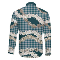 Dark Cyan Hawaii Tiare and Shell Lei Family Matching Off The Shoulder Long Sleeve Dress and Hawaiian Shirt Hawaiian Palaka Luxury Vibes LT14 - Polynesian Pride