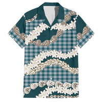 Dark Cyan Hawaii Tiare and Shell Lei Family Matching Tank Maxi Dress and Hawaiian Shirt Hawaiian Palaka Luxury Vibes LT14 Dad's Shirt - Short Sleeve Dark Cyan - Polynesian Pride