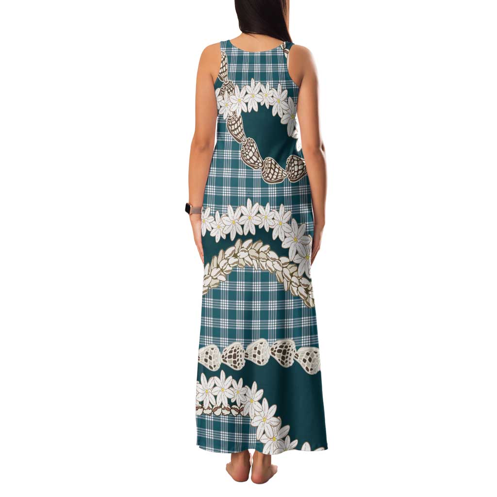 Dark Cyan Hawaii Tiare and Shell Lei Family Matching Tank Maxi Dress and Hawaiian Shirt Hawaiian Palaka Luxury Vibes LT14 - Polynesian Pride