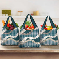 Dark Cyan Hawaii Tiare and Shell Lei Grocery Bag Hawaiian Palaka Luxury Vibes - Polynesian Pride