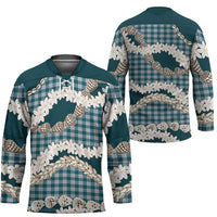Dark Cyan Hawaii Tiare and Shell Lei Hockey Jersey Hawaiian Palaka Luxury Vibes - Polynesian Pride
