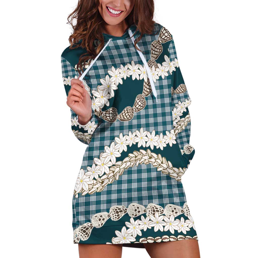 Dark Cyan Hawaii Tiare and Shell Lei Hoodie Dress Hawaiian Palaka Luxury Vibes LT14 Dark Cyan - Polynesian Pride