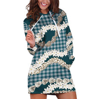 Dark Cyan Hawaii Tiare and Shell Lei Hoodie Dress Hawaiian Palaka Luxury Vibes LT14 Dark Cyan - Polynesian Pride