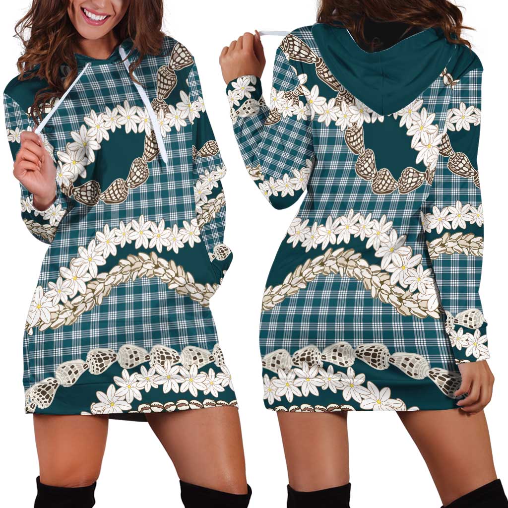 Dark Cyan Hawaii Tiare and Shell Lei Hoodie Dress Hawaiian Palaka Luxury Vibes LT14 - Polynesian Pride