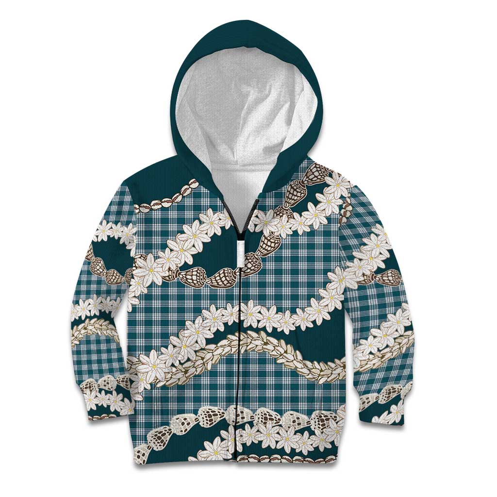 Dark Cyan Hawaii Tiare and Shell Lei Kid Hoodie Hawaiian Palaka Luxury Vibes - Polynesian Pride
