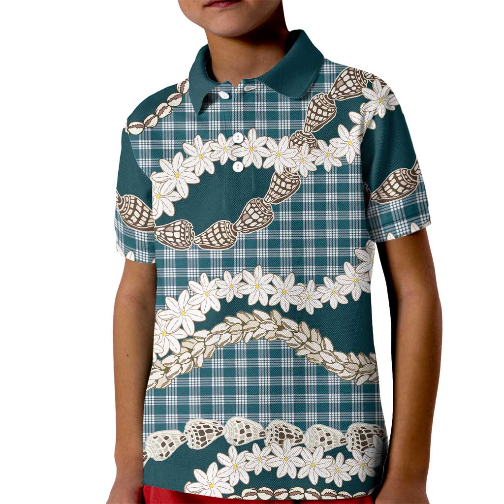 Dark Cyan Hawaii Tiare and Shell Lei Kid Polo Shirt Hawaiian Palaka Luxury Vibes LT14 Kid Dark Cyan - Polynesian Pride