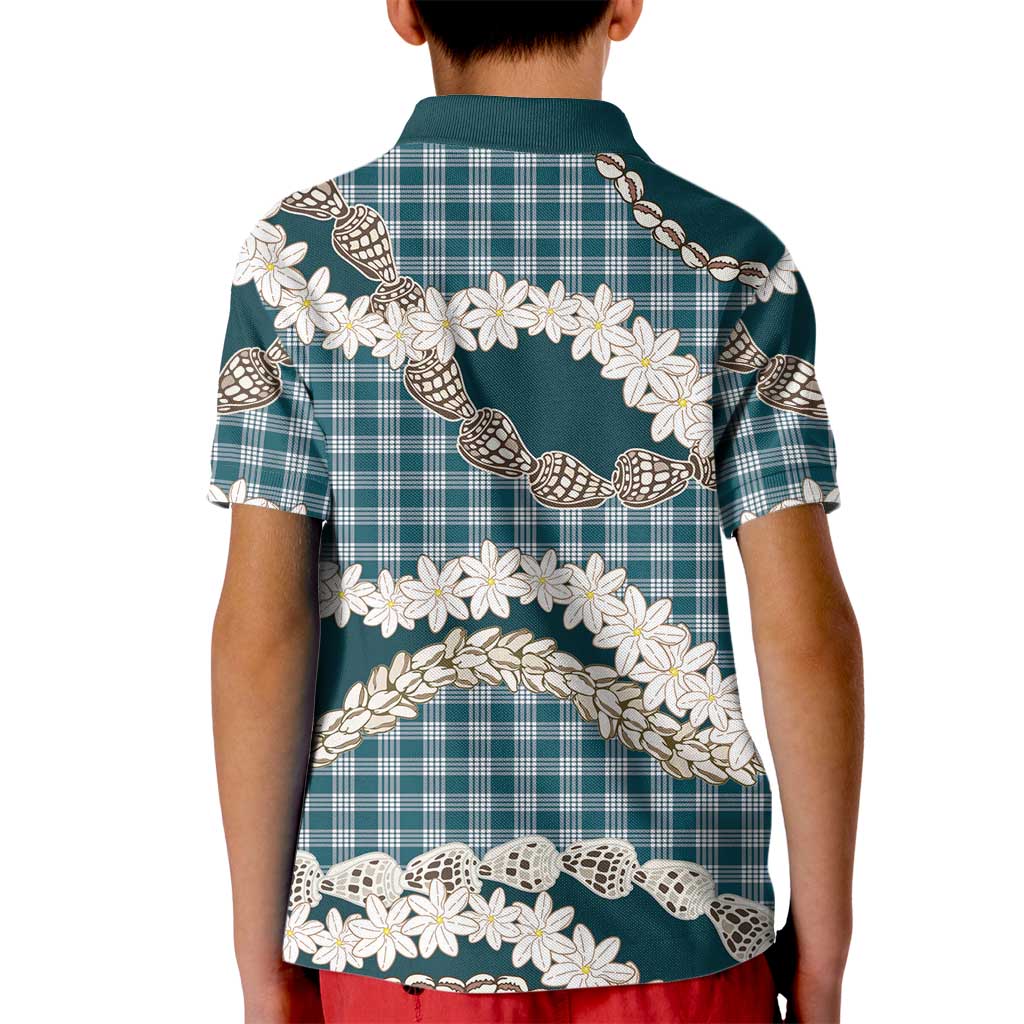 Dark Cyan Hawaii Tiare and Shell Lei Kid Polo Shirt Hawaiian Palaka Luxury Vibes LT14 - Polynesian Pride