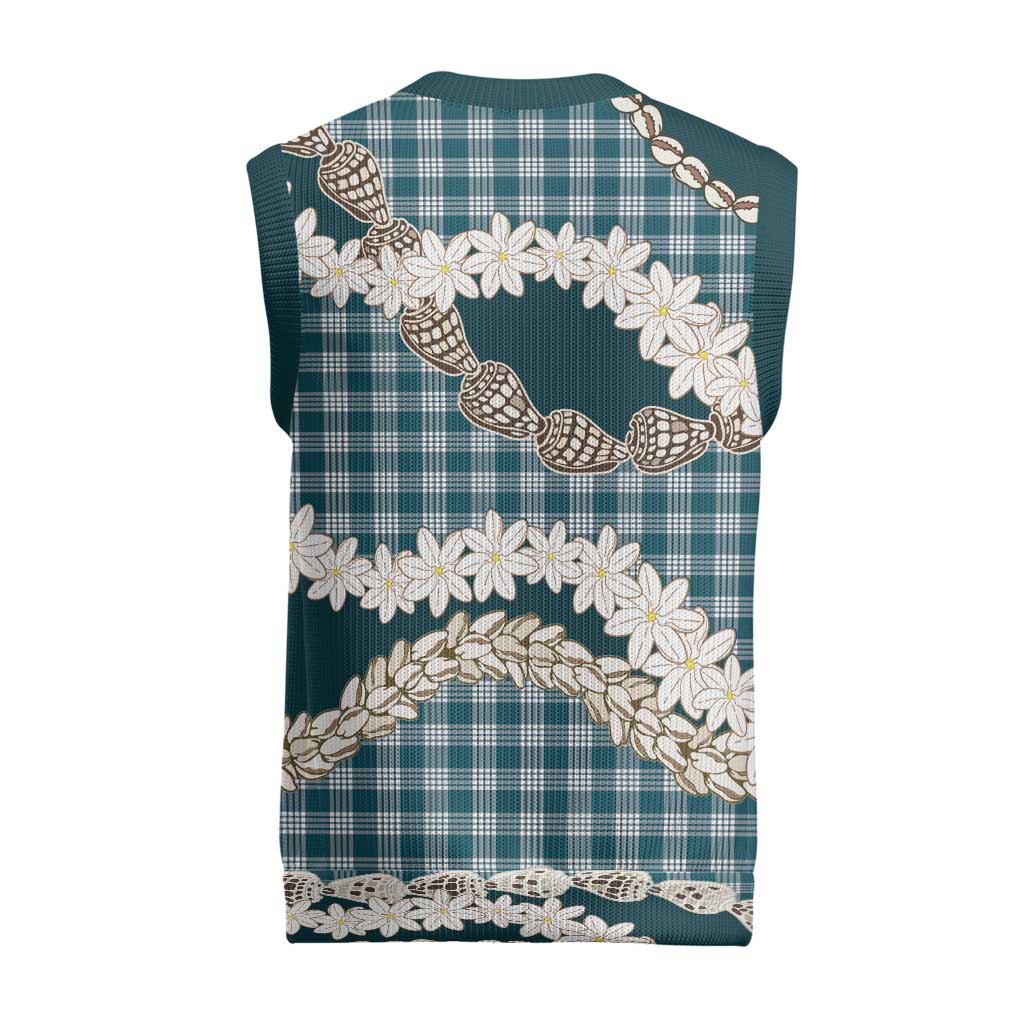 Dark Cyan Hawaii Tiare and Shell Lei Christmas Knitted V-Neck Vest Hawaiian Palaka Luxury Vibes LT14 - Polynesian Pride
