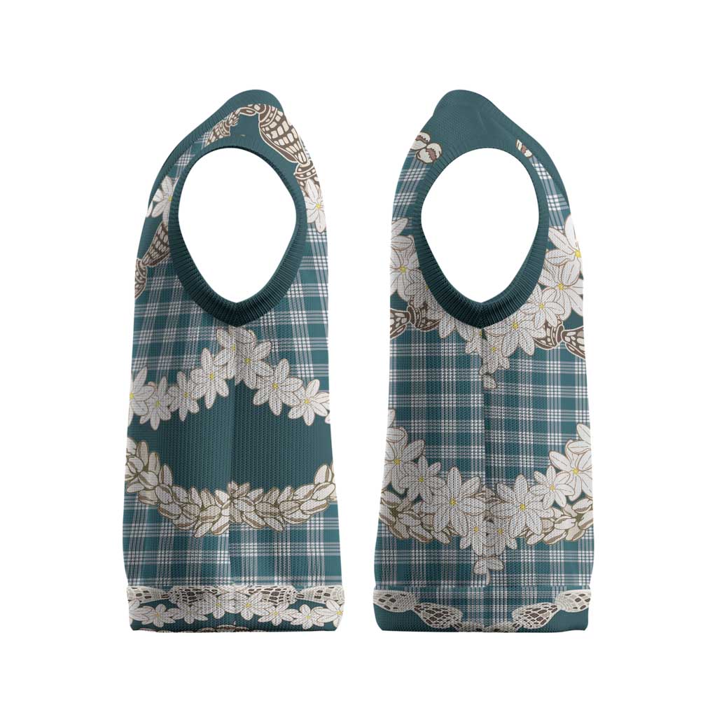 Dark Cyan Hawaii Tiare and Shell Lei Christmas Knitted V-Neck Vest Hawaiian Palaka Luxury Vibes LT14 - Polynesian Pride