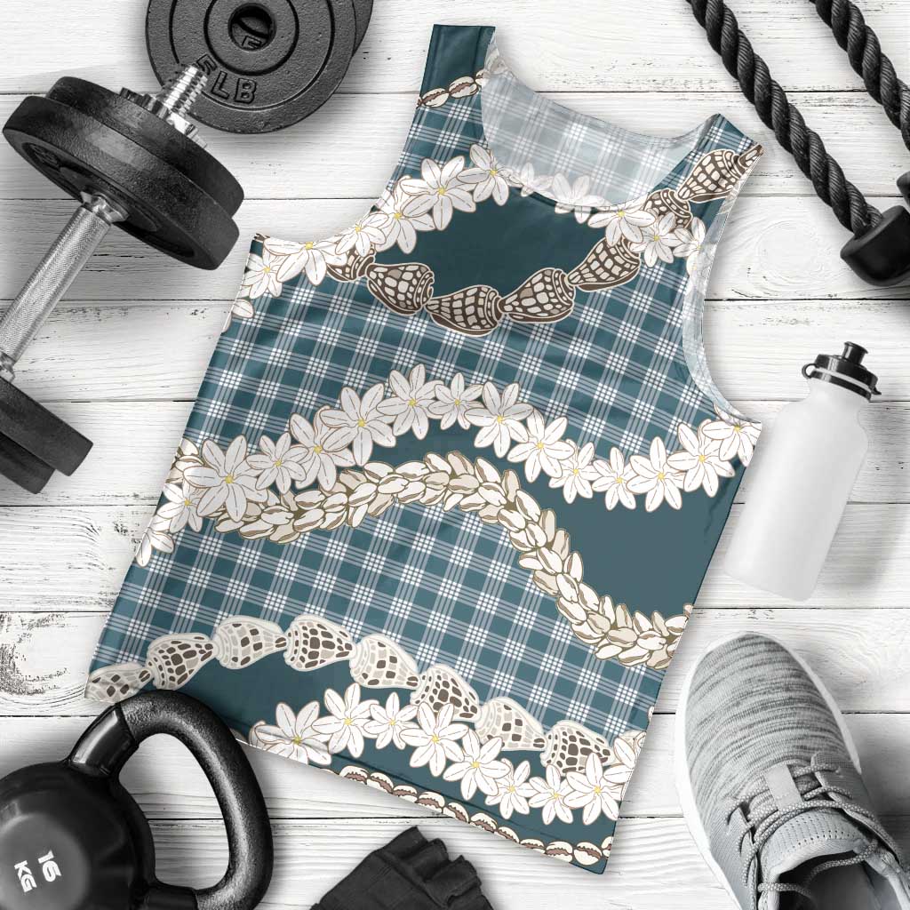 Dark Cyan Hawaii Tiare and Shell Lei Men Tank Top Hawaiian Palaka Luxury Vibes - Polynesian Pride