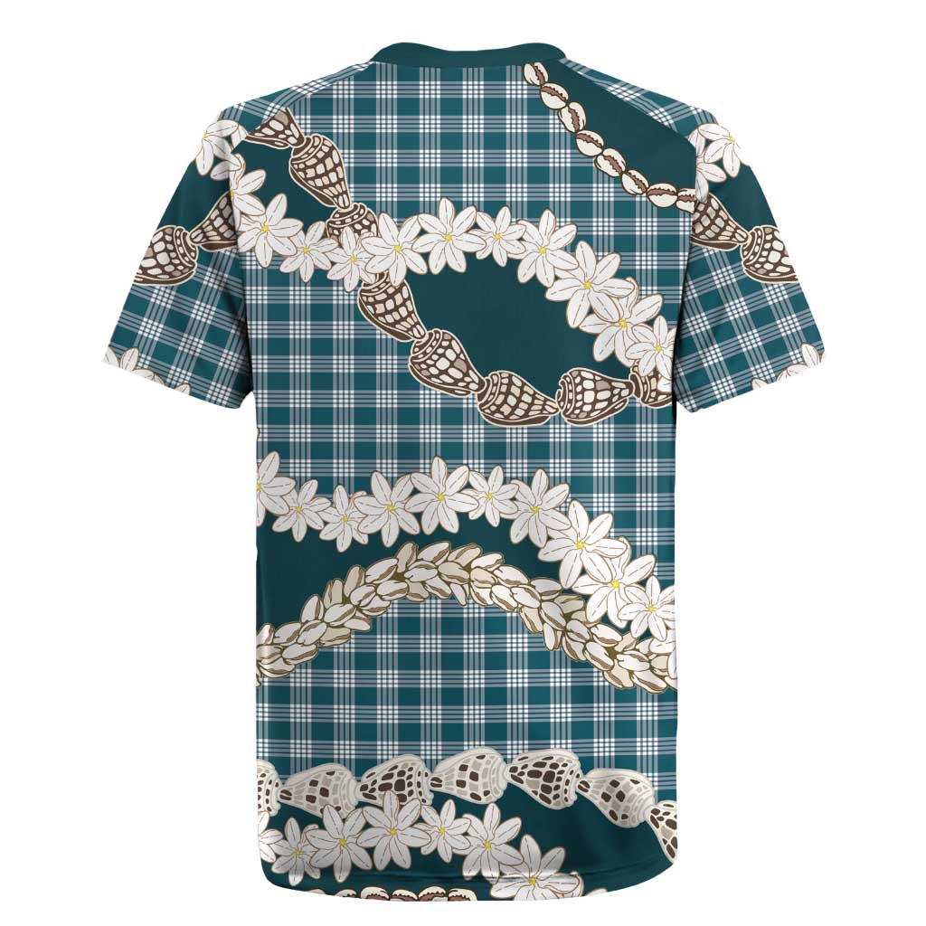 Dark Cyan Hawaii Tiare and Shell Lei Rugby Jersey Hawaiian Palaka Luxury Vibes - Polynesian Pride