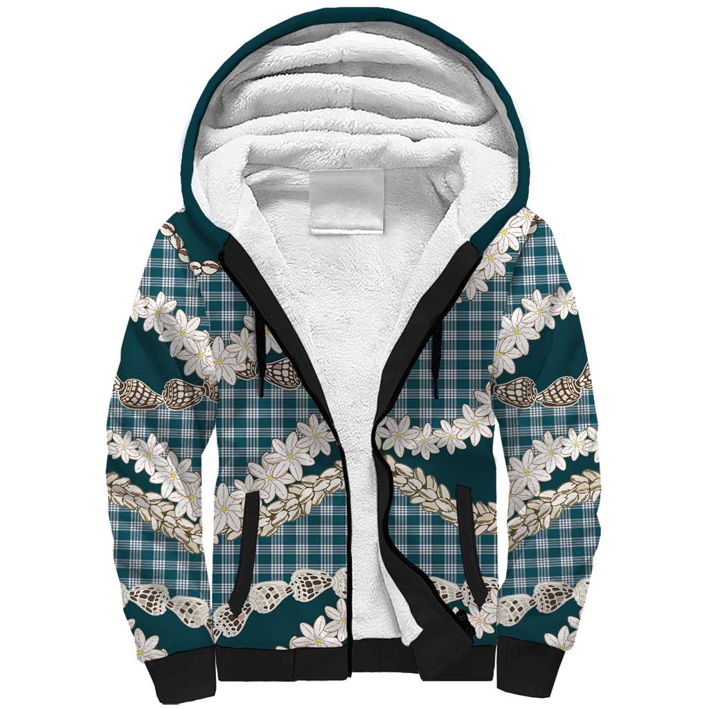 Dark Cyan Hawaii Tiare and Shell Lei Sherpa Hoodie Hawaiian Palaka Luxury Vibes LT14 Unisex Dark Cyan - Polynesian Pride