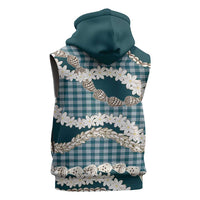 Dark Cyan Hawaii Tiare and Shell Lei Sleeveless Hoodie Hawaiian Palaka Luxury Vibes LT14 - Polynesian Pride