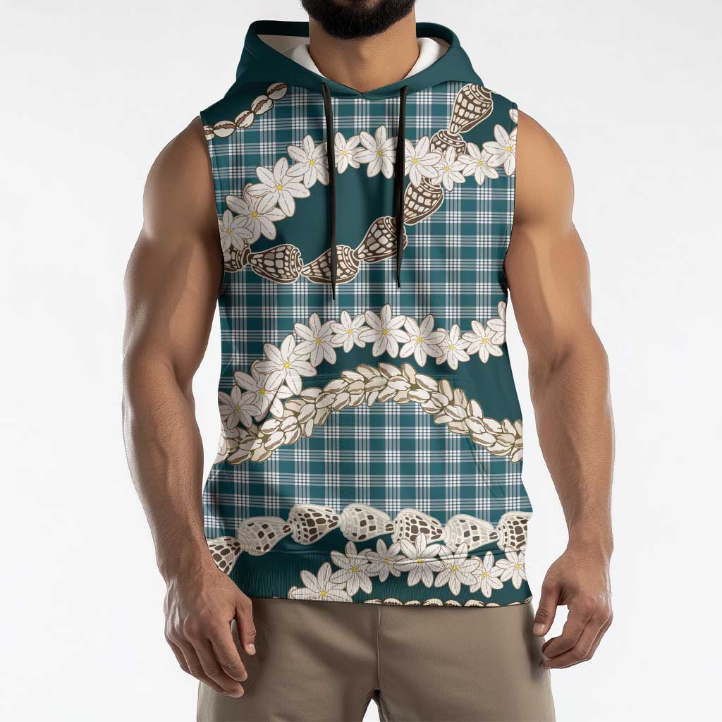 Dark Cyan Hawaii Tiare and Shell Lei Sleeveless Hoodie Hawaiian Palaka Luxury Vibes LT14 - Polynesian Pride