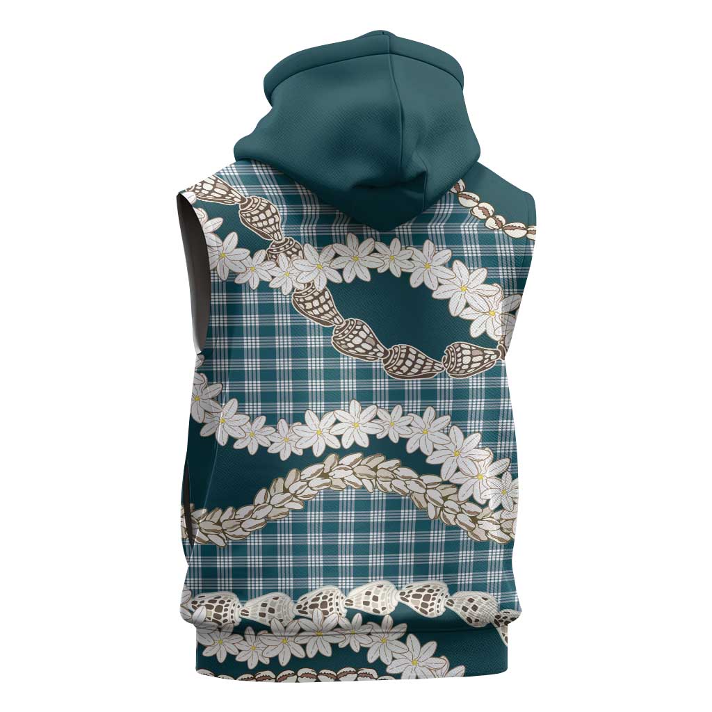 Dark Cyan Hawaii Tiare and Shell Lei Sleeveless Zip Hoodie Hawaiian Palaka Luxury Vibes LT14 - Polynesian Pride
