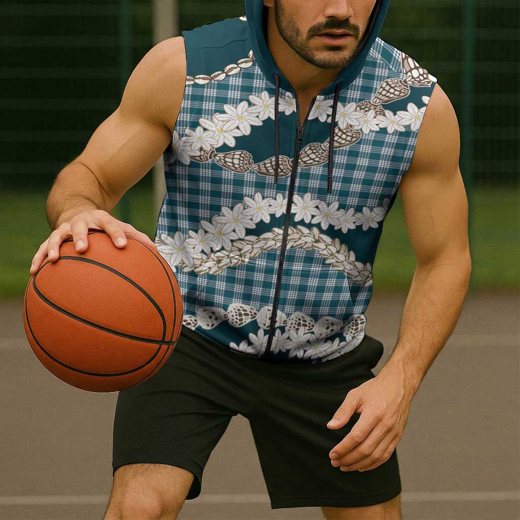 Dark Cyan Hawaii Tiare and Shell Lei Sleeveless Zip Hoodie Hawaiian Palaka Luxury Vibes LT14 - Polynesian Pride