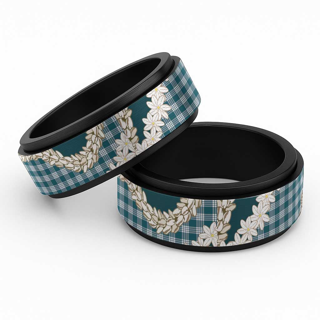 Dark Cyan Hawaii Tiare and Shell Lei Spinner Ring Hawaiian Palaka Luxury Vibes - Polynesian Pride