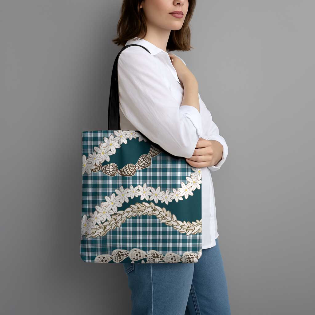 Dark Cyan Hawaii Tiare and Shell Lei Tote Bag Hawaiian Palaka Luxury Vibes LT14 - Polynesian Pride
