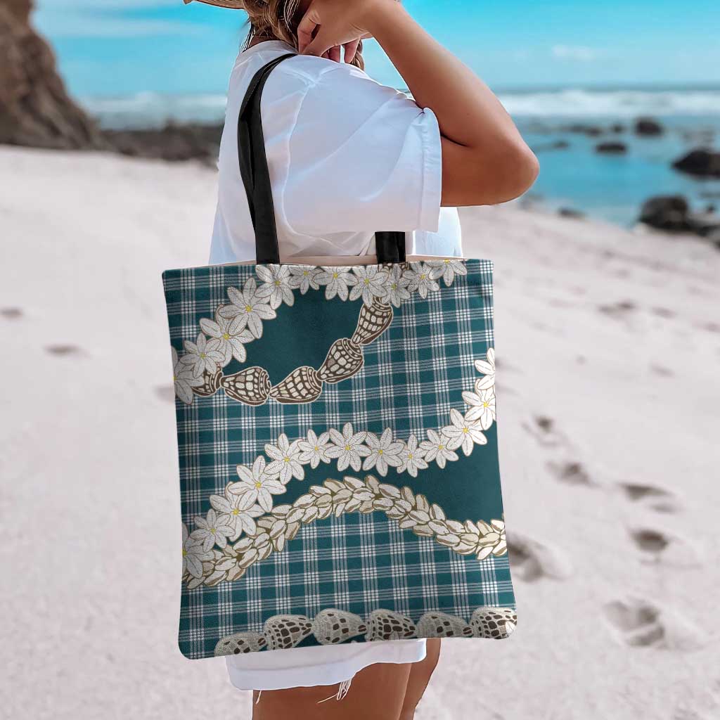 Dark Cyan Hawaii Tiare and Shell Lei Tote Bag Hawaiian Palaka Luxury Vibes LT14 - Polynesian Pride