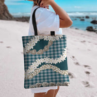 Dark Cyan Hawaii Tiare and Shell Lei Tote Bag Hawaiian Palaka Luxury Vibes LT14 - Polynesian Pride