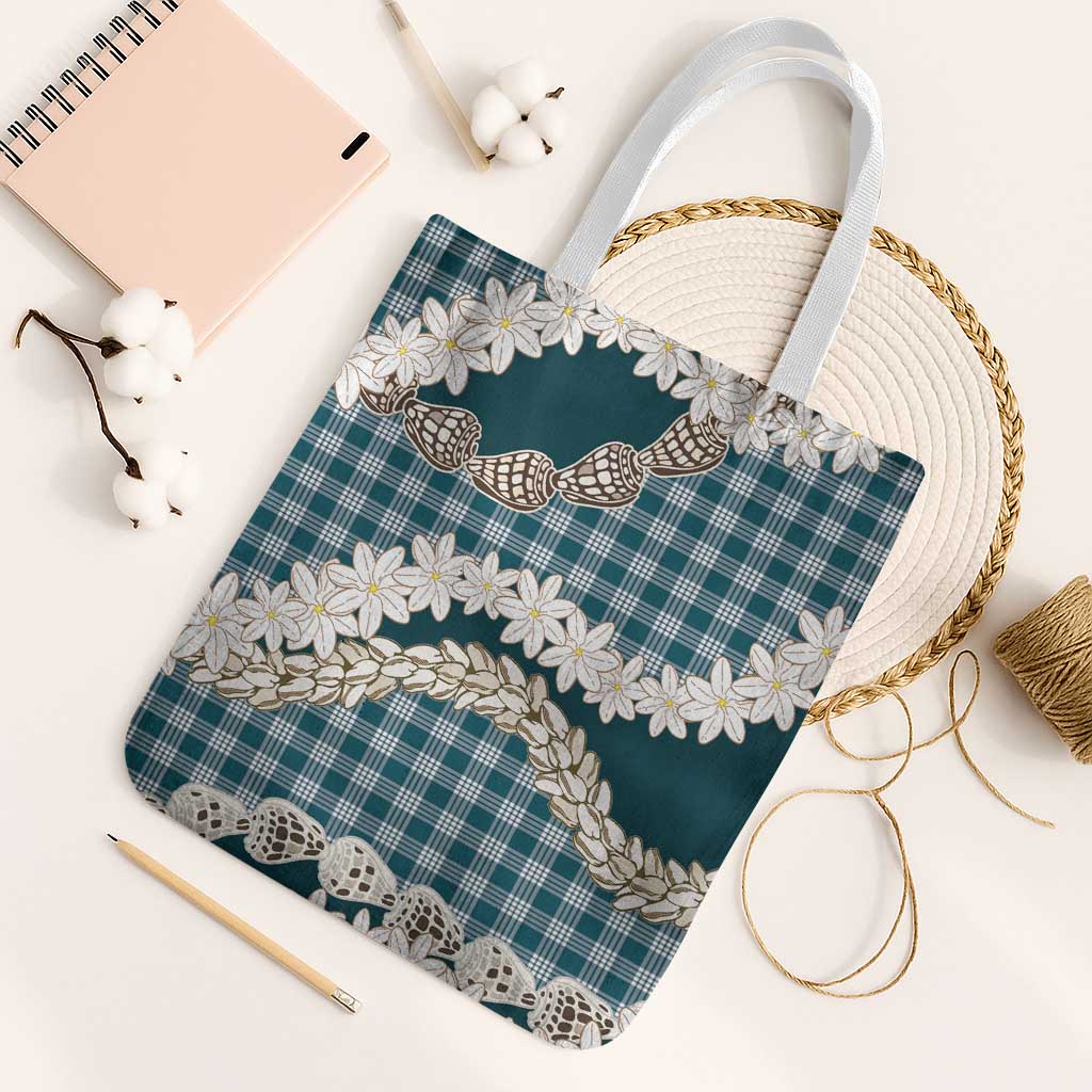 Dark Cyan Hawaii Tiare and Shell Lei Tote Bag Hawaiian Palaka Luxury Vibes LT14 White Strap One Size Dark Cyan - Polynesian Pride