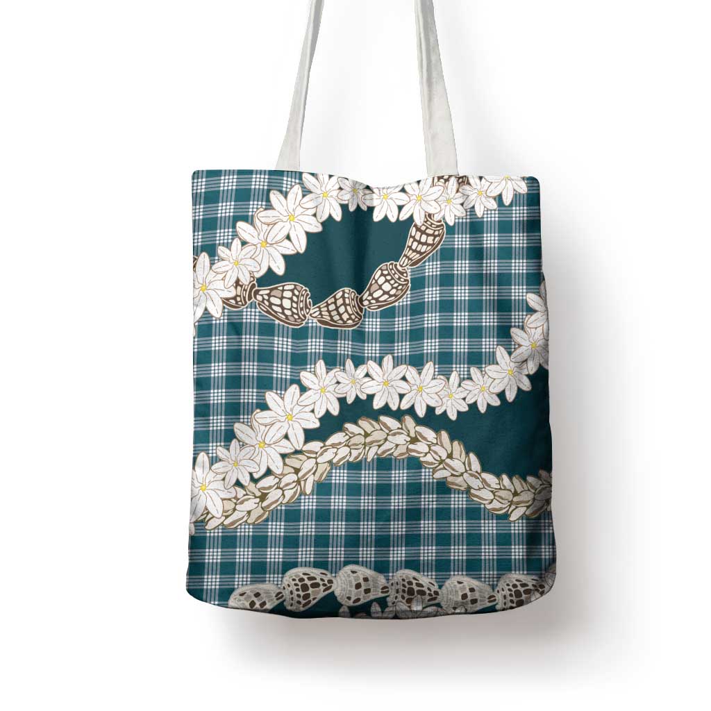 Dark Cyan Hawaii Tiare and Shell Lei Tote Bag Hawaiian Palaka Luxury Vibes LT14 - Polynesian Pride