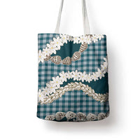 Dark Cyan Hawaii Tiare and Shell Lei Tote Bag Hawaiian Palaka Luxury Vibes LT14 - Polynesian Pride