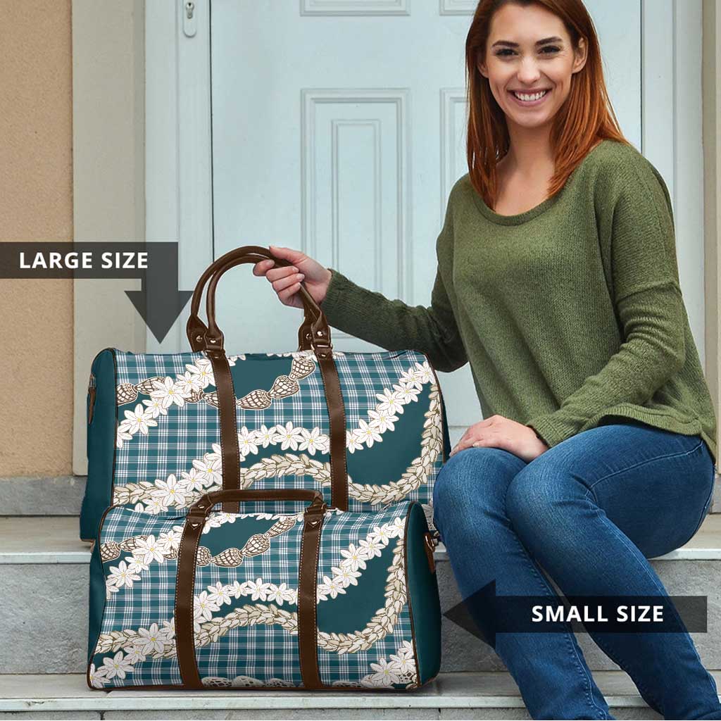Dark Cyan Hawaii Tiare and Shell Lei Travel Bag Hawaiian Palaka Luxury Vibes - Polynesian Pride