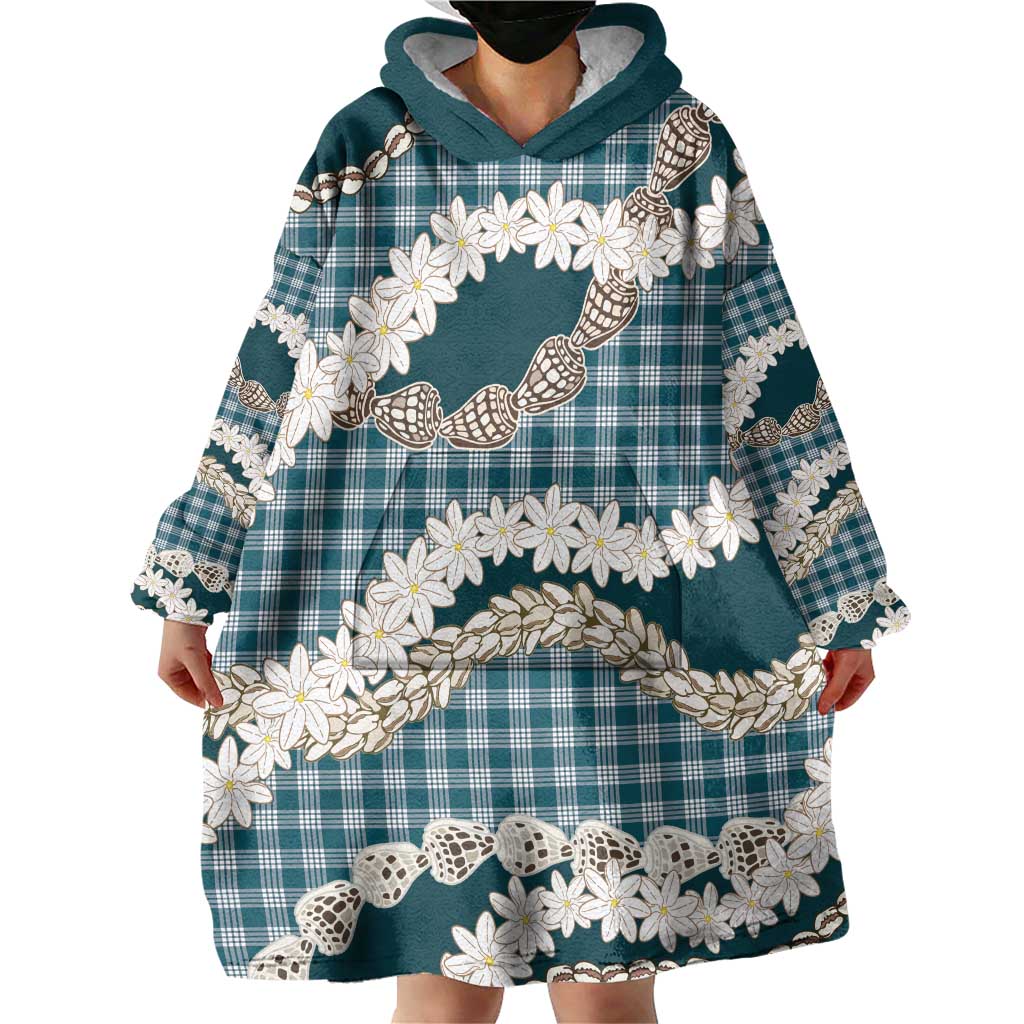 Dark Cyan Hawaii Tiare and Shell Lei Wearable Blanket Hoodie Hawaiian Palaka Luxury Vibes LT14 - Polynesian Pride
