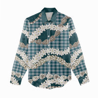 Dark Cyan Hawaii Tiare and Shell Lei Women Casual Shirt Hawaiian Palaka Luxury Vibes - Polynesian Pride