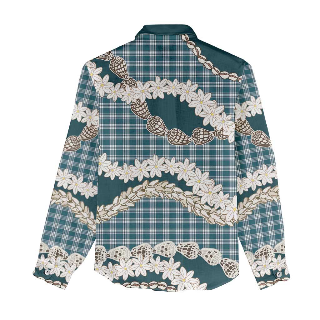 Dark Cyan Hawaii Tiare and Shell Lei Women Casual Shirt Hawaiian Palaka Luxury Vibes - Polynesian Pride