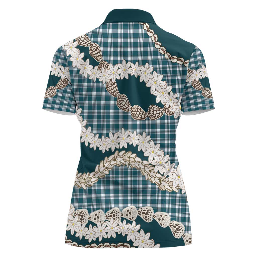 Dark Cyan Hawaii Tiare and Shell Lei Women Polo Shirt Hawaiian Palaka Luxury Vibes - Polynesian Pride