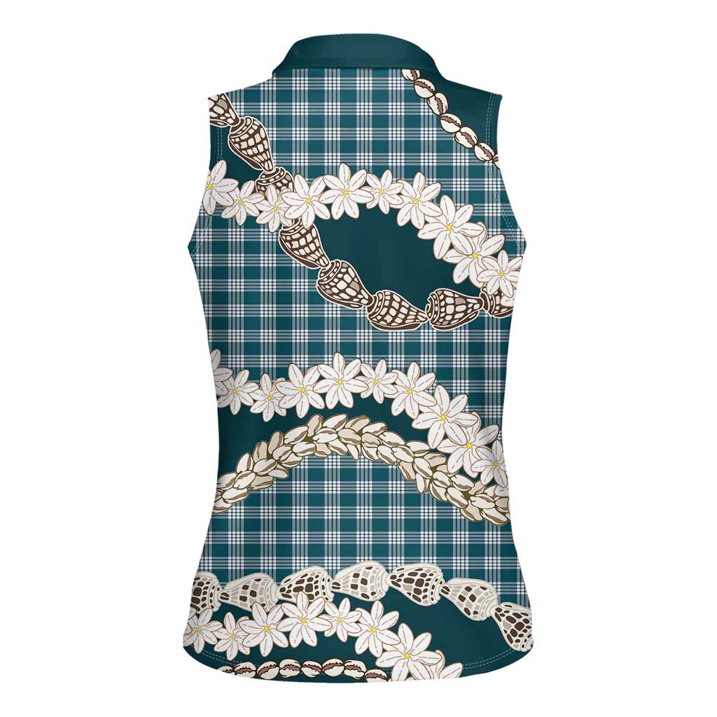 Dark Cyan Hawaii Tiare and Shell Lei Women Sleeveless Polo Shirt Hawaiian Palaka Luxury Vibes LT14 - Polynesian Pride