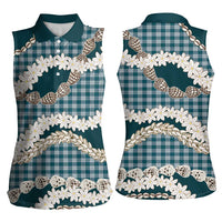 Dark Cyan Hawaii Tiare and Shell Lei Women Sleeveless Polo Shirt Hawaiian Palaka Luxury Vibes LT14 - Polynesian Pride