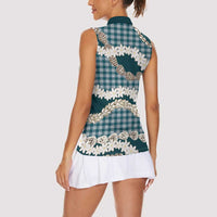 Dark Cyan Hawaii Tiare and Shell Lei Women Sleeveless Polo Shirt Hawaiian Palaka Luxury Vibes LT14 - Polynesian Pride