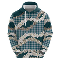 Dark Cyan Hawaii Tiare and Shell Lei Zip Hoodie Hawaiian Palaka Luxury Vibes - Polynesian Pride