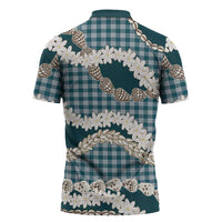 Dark Cyan Hawaii Tiare and Shell Lei Zipper Polo Shirt Hawaiian Palaka Luxury Vibes LT14 - Polynesian Pride