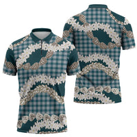 Dark Cyan Hawaii Tiare and Shell Lei Zipper Polo Shirt Hawaiian Palaka Luxury Vibes LT14 - Polynesian Pride
