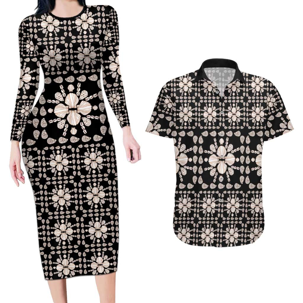 Aloha Hawaii Shell Quilt Couples Matching Long Sleeve Bodycon Dress and Hawaiian Shirt Seamless Style - Polynesian Pride