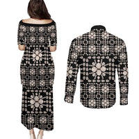 Aloha Hawaii Shell Quilt Couples Matching Puletasi and Long Sleeve Button Shirt Seamless Style - Polynesian Pride