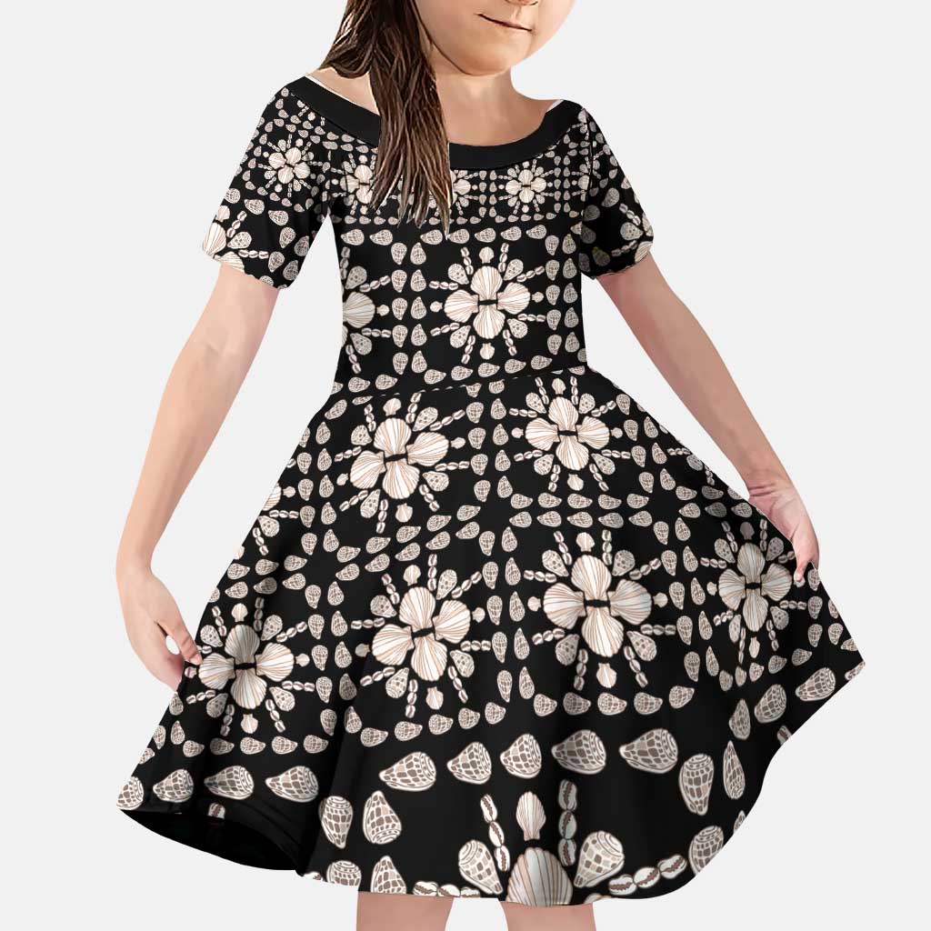 Aloha Hawaii Shell Quilt Family Matching Long Sleeve Bodycon Dress and Hawaiian Shirt Seamless Style LT14 Daughter's Dress Black - Polynesian Pride