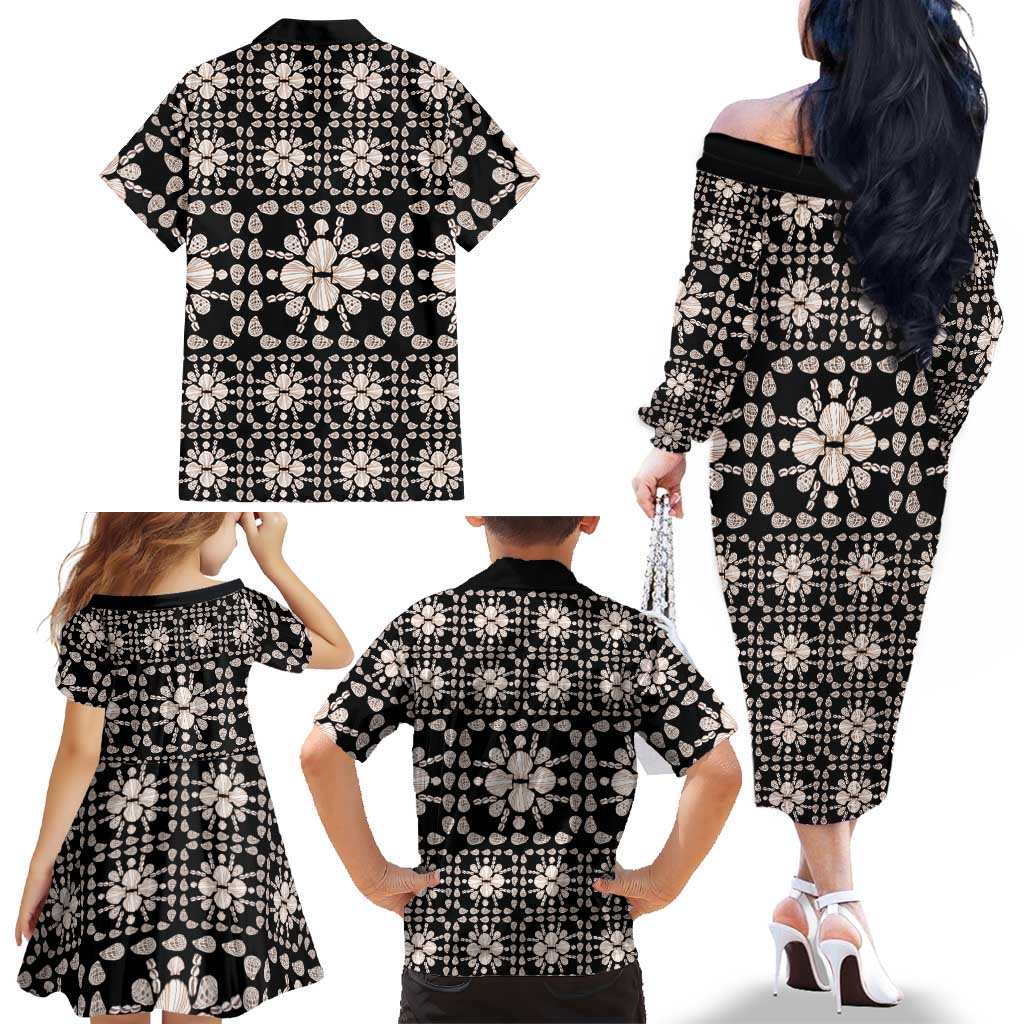 Aloha Hawaii Shell Quilt Family Matching Off The Shoulder Long Sleeve Dress and Hawaiian Shirt Seamless Style LT14 - Polynesian Pride