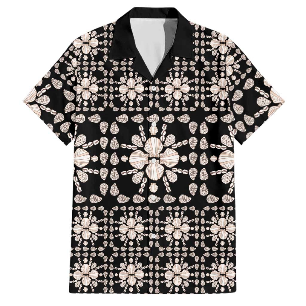 Aloha Hawaii Shell Quilt Family Matching Tank Maxi Dress and Hawaiian Shirt Seamless Style LT14 Dad's Shirt - Short Sleeve Black - Polynesian Pride