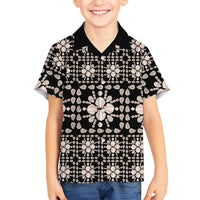 Aloha Hawaii Shell Quilt Family Matching Tank Maxi Dress and Hawaiian Shirt Seamless Style LT14 Son's Shirt Black - Polynesian Pride