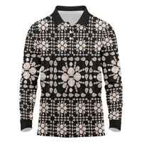 Aloha Hawaii Shell Quilt Long Sleeve Polo Shirt Seamless Style LT14 Black - Polynesian Pride