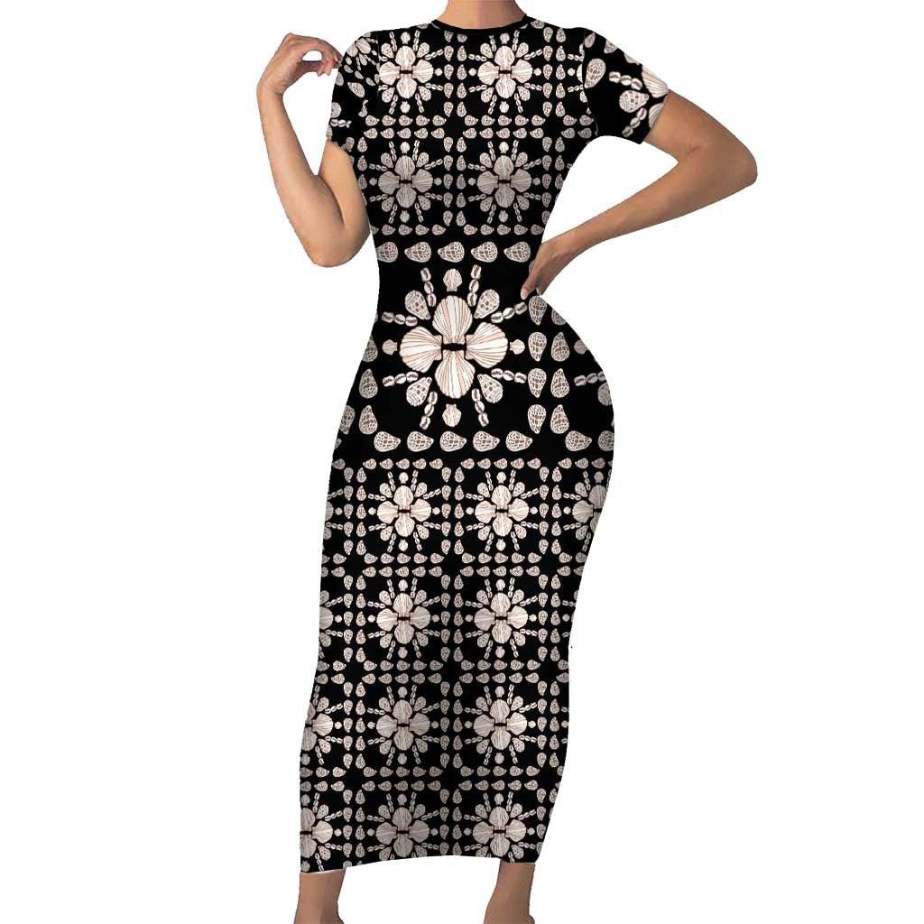 Aloha Hawaii Shell Quilt Short Sleeve Bodycon Dress Seamless Style - Polynesian Pride