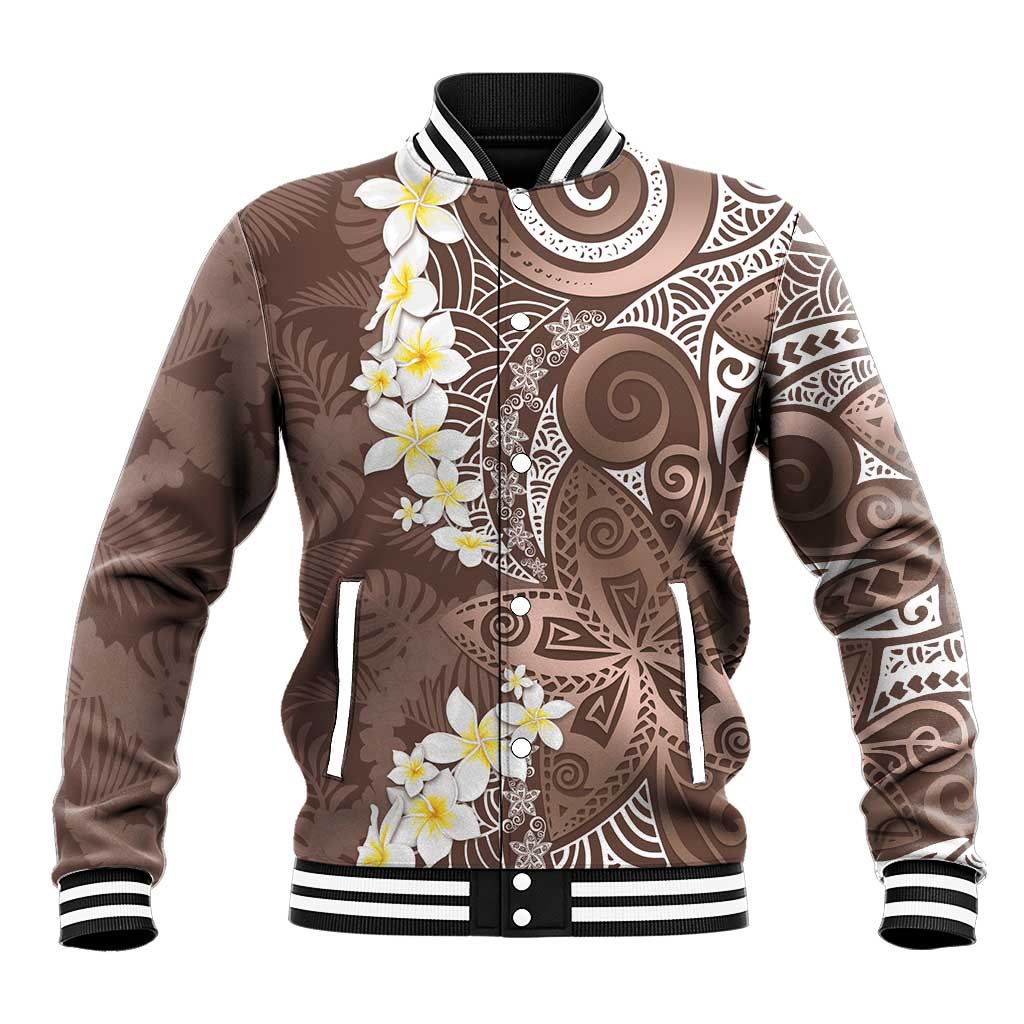 Mocha Mousse Polynesian Tribal Frangipani Tropical Vibe Baseball Jacket
